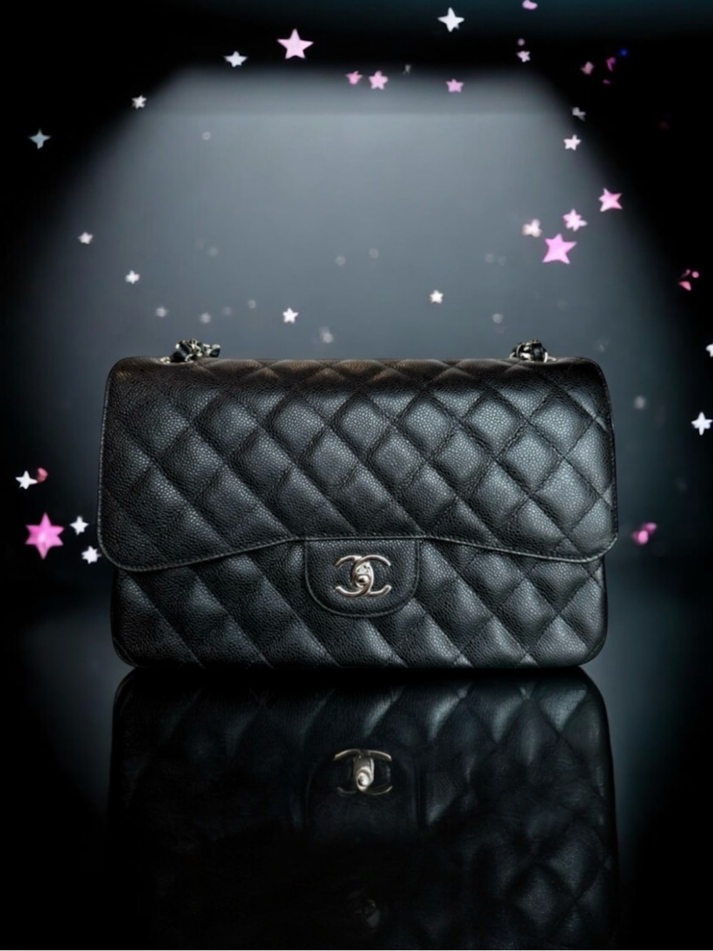🆕💞CHANEL Large Double Flap Bag Calfskin (CAVIAR) • BLACK • Silver-Tone Hardware